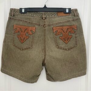 SPANNER Khaki Green Jean Shorts Tan Suede Accents Western Sexy Cowgirl Rodeo